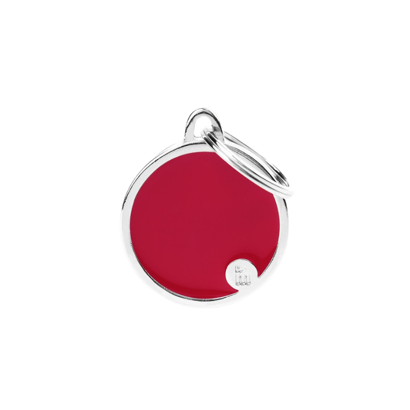 Médaille personnalisée - Cercle rouge avec contour argenté - 26x31mm