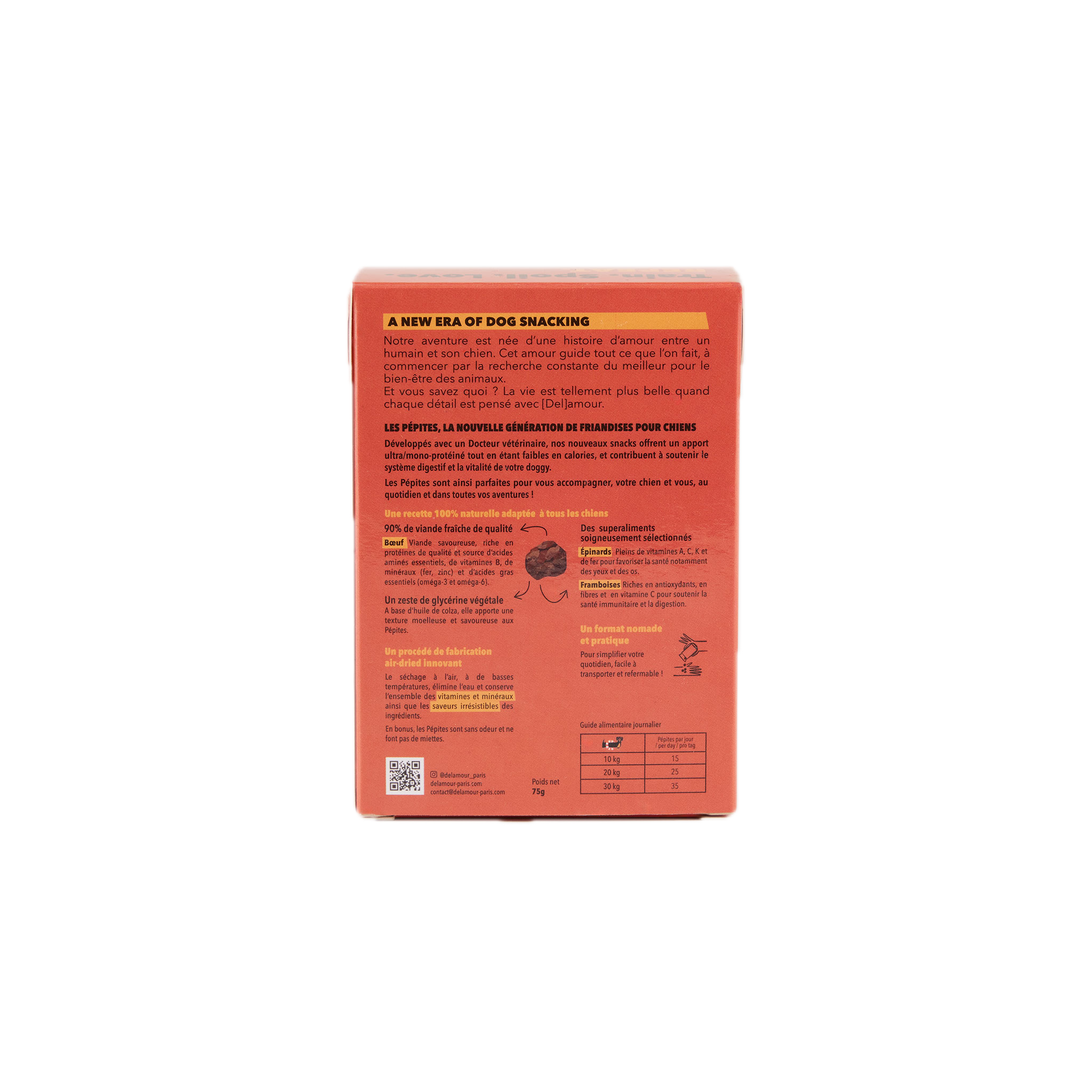 Ingrédients de la boîte de friandises pour chien - Pépites Delamour au boeuf