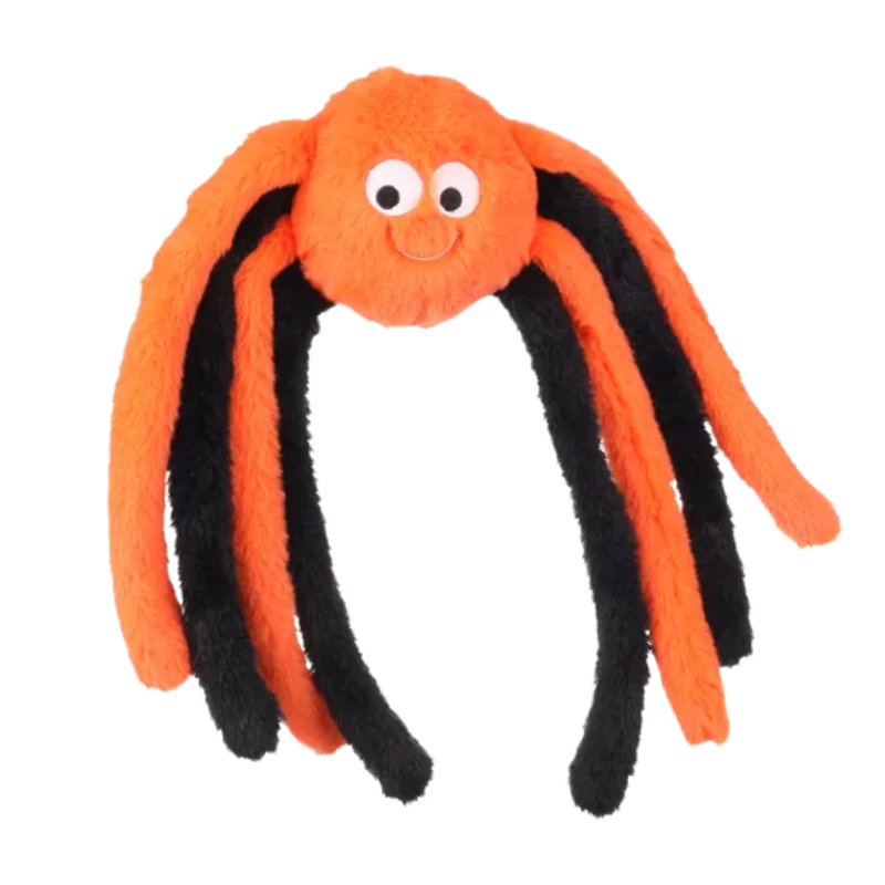 Peluche callie l'araignée orange avec des  longues pattes noires et oranges