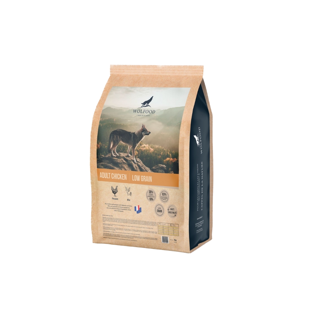 Croquettes pour chien adulte, faible en céréales, au poulet, sac de 3kg