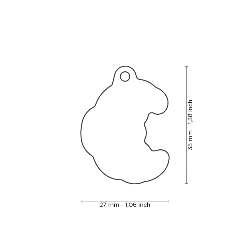 Dimensions médaille pour chien forme Croissant 27x35mm