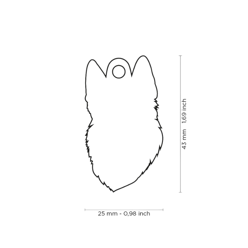 Dimensions médaille pour chien forme berger allemand 25x43mm
