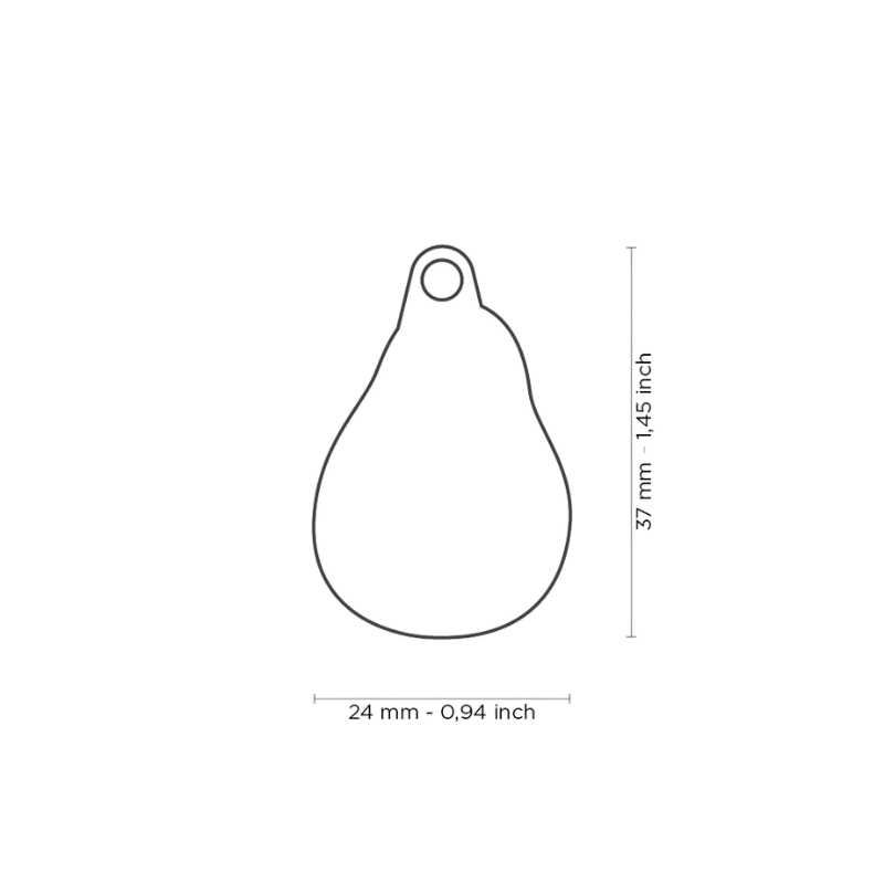 Dimensions médaille pour chien forme avocat 24x37mm