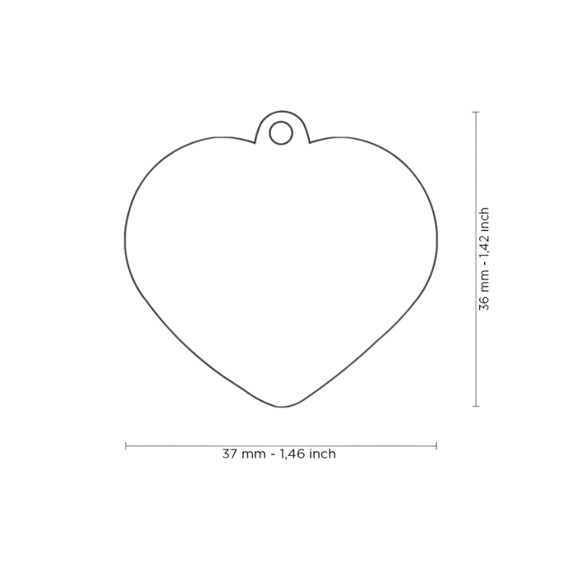 Dimensions médaille en forme de coeur avec contour argenté - Grand 37x36mm