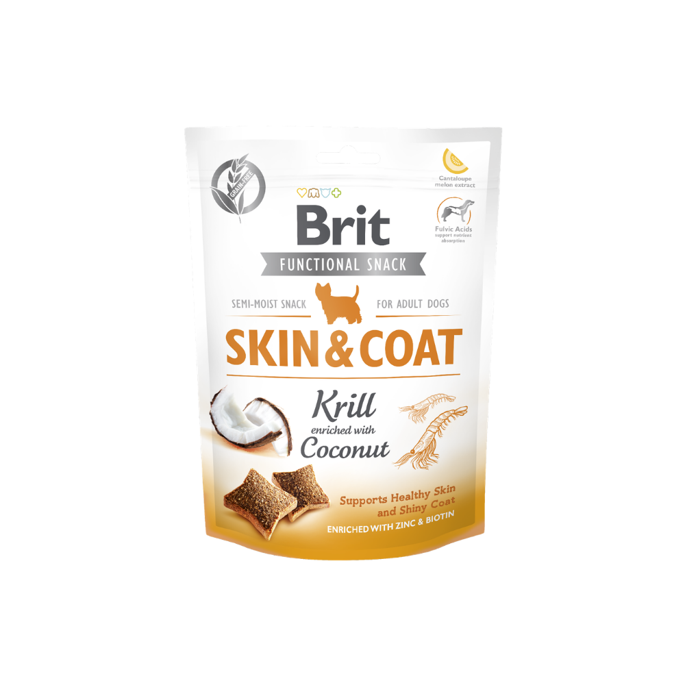 Friandises semi humide pour chien, peau et pelage au krill et à la noix de coco Brit. sans céréales