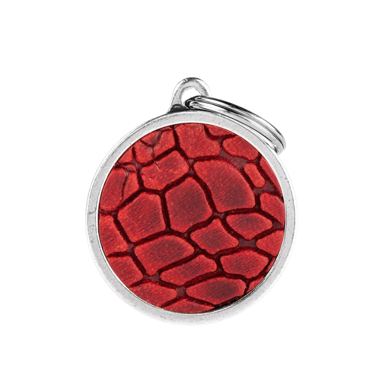 Médaille en forme de cercle en cuir véritable rouge avec contour argenté