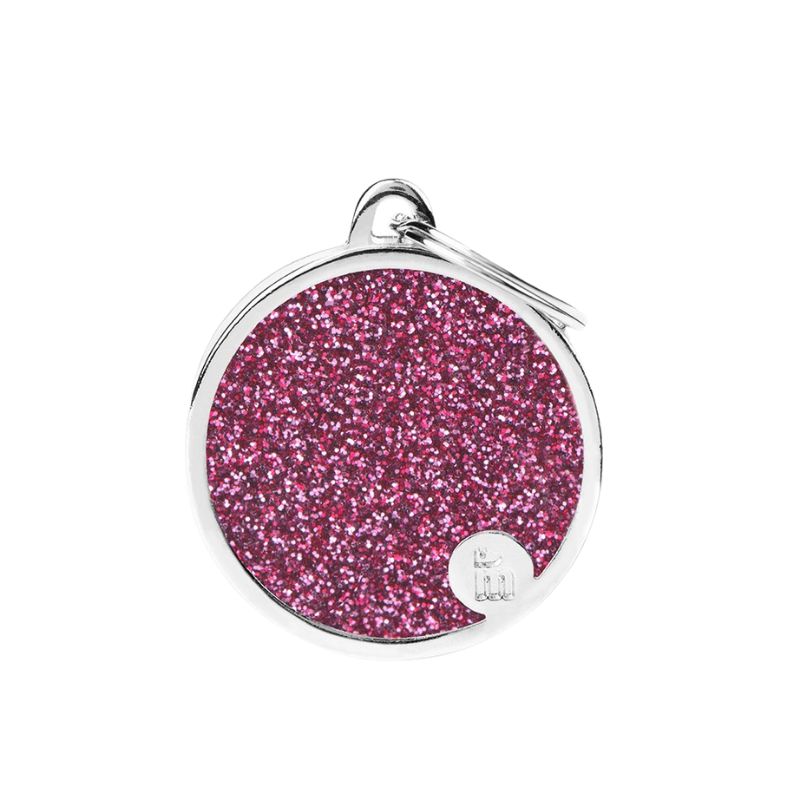 Médaille en forme de cercle rose à paillette avec contour argenté