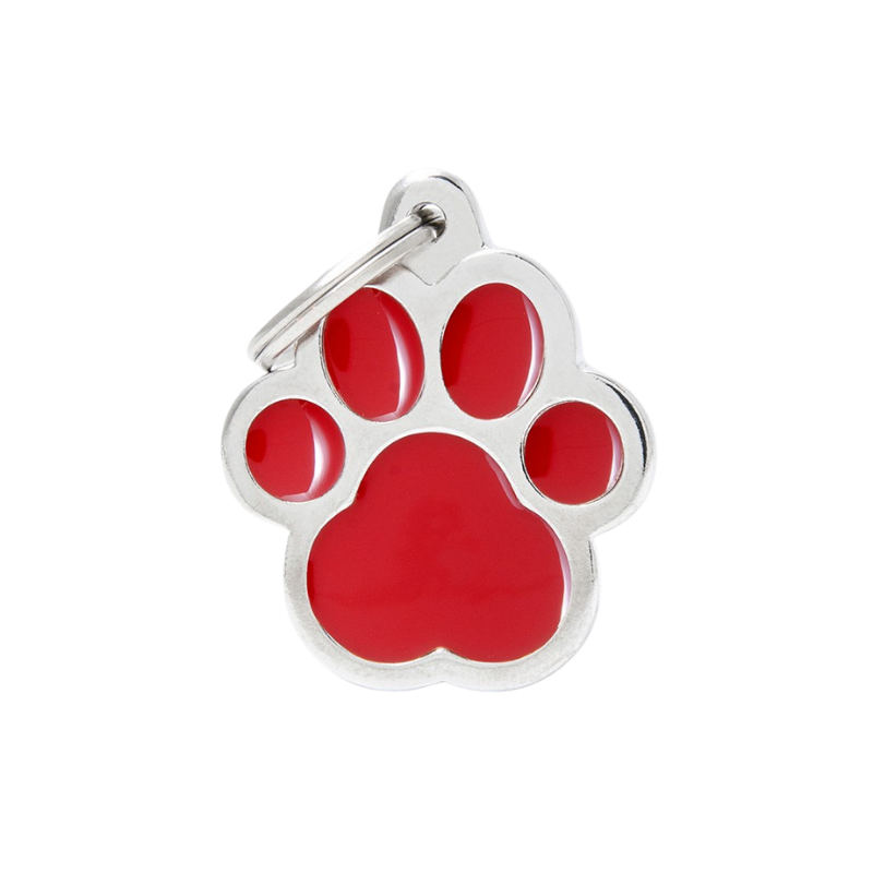 Médaille en forme de patte rouge avec contour argenté