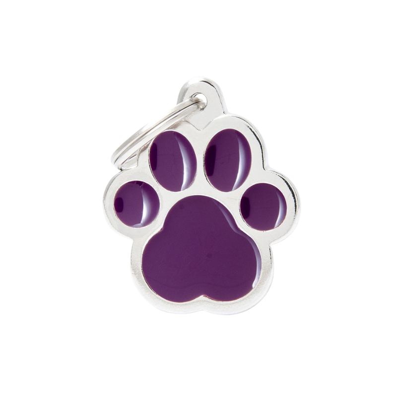 Médaille en forme de patte violette avec contour argenté