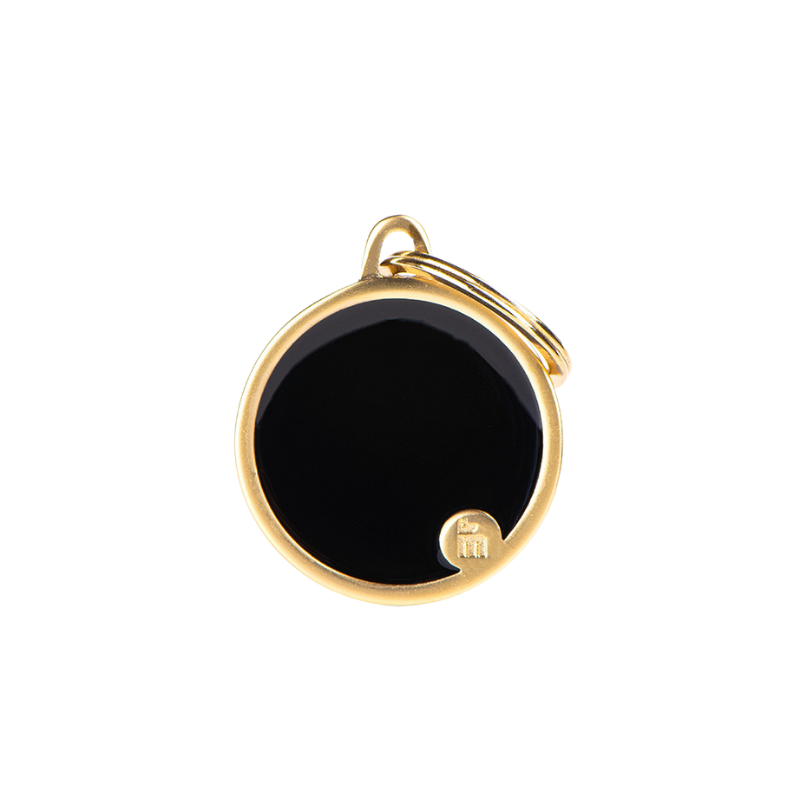Médaille en forme de cercle noir satiné avec contour en doré