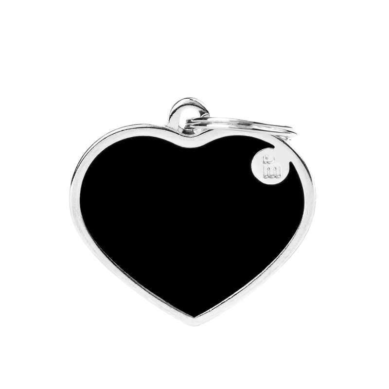 Médaille personnalisée - Coeur noir avec contour argenté - Grand (37x36mm)