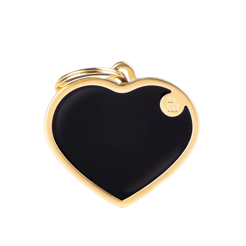 Médaille en forme de coeur noir satiné avec contour doré