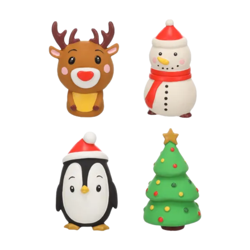 Les 4 pouics de noel : renne, bonhomme de neige, pingouin, sapin