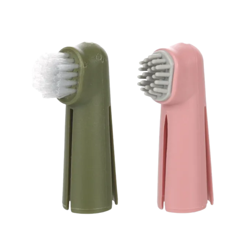 Set de brosse à dent de doigt pour chien, une brosse nettoyante (verte) et une brosse massante (rose)