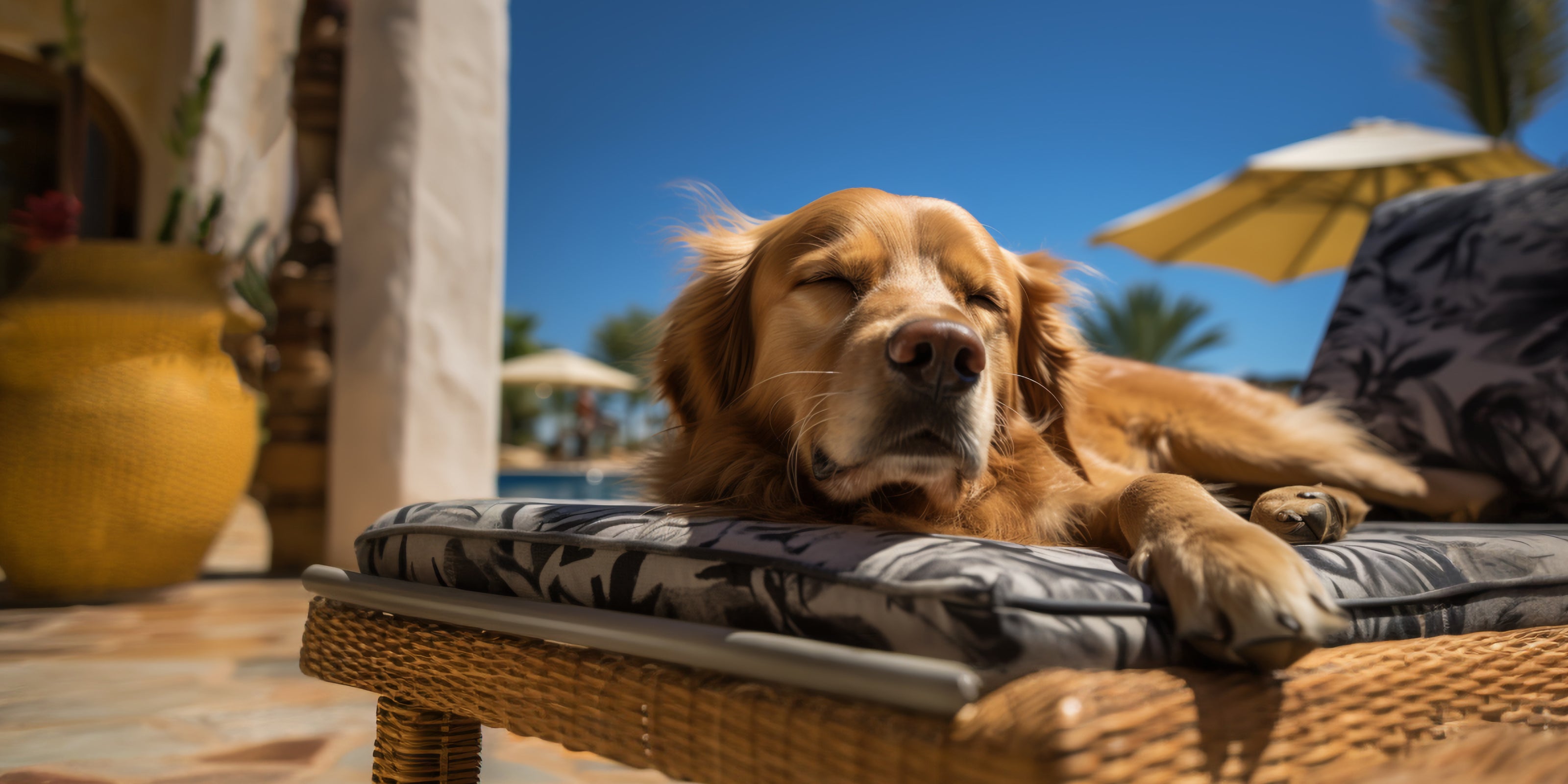 Chien allongé sur un transat au soleil