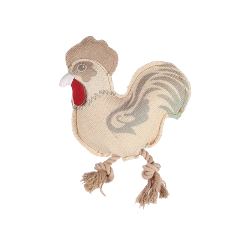 Jouet en toile de jute et en corde, coq avec 2 pattes en corde