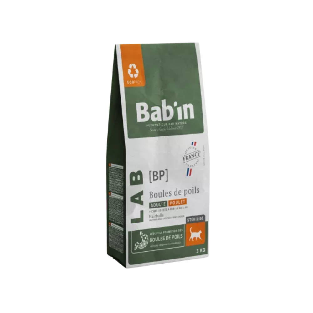 Sac de croquette Bab'in LAB boules de poils au poulet pour chat adulte