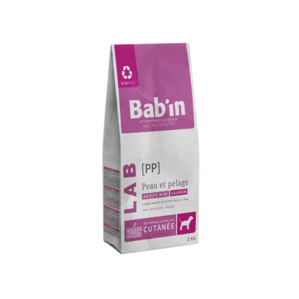 Sac de croquette Bab'in LAB peau et pelage pour chien adulte mini, au saumon