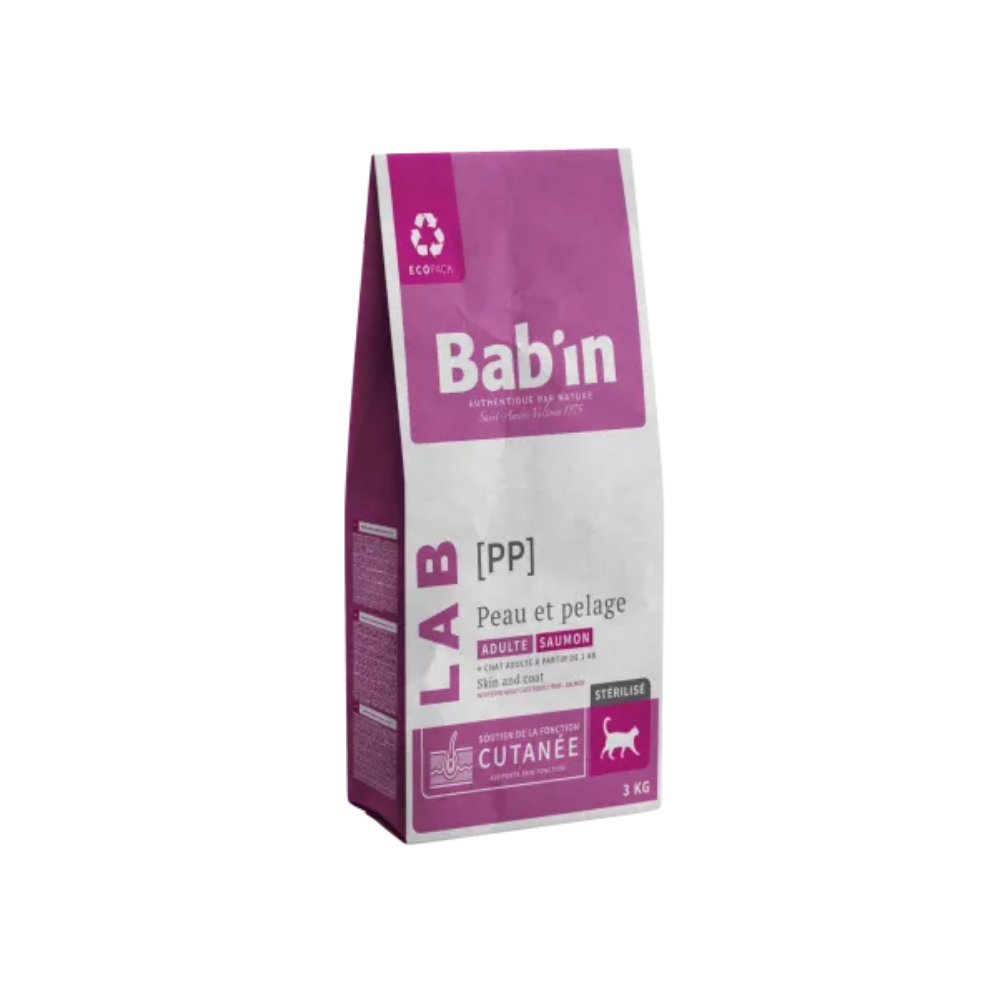 Sac de croquette Bab'in LAB peau et pelage pour chat adulte goût saumon
