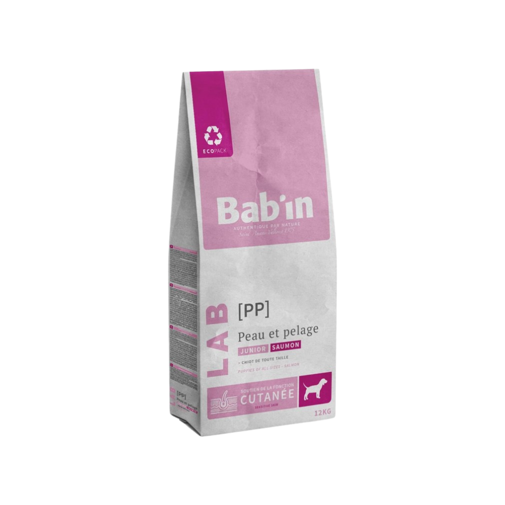 Sac de croquette Bab'in LAB peau et pelage chien junior, au saumon