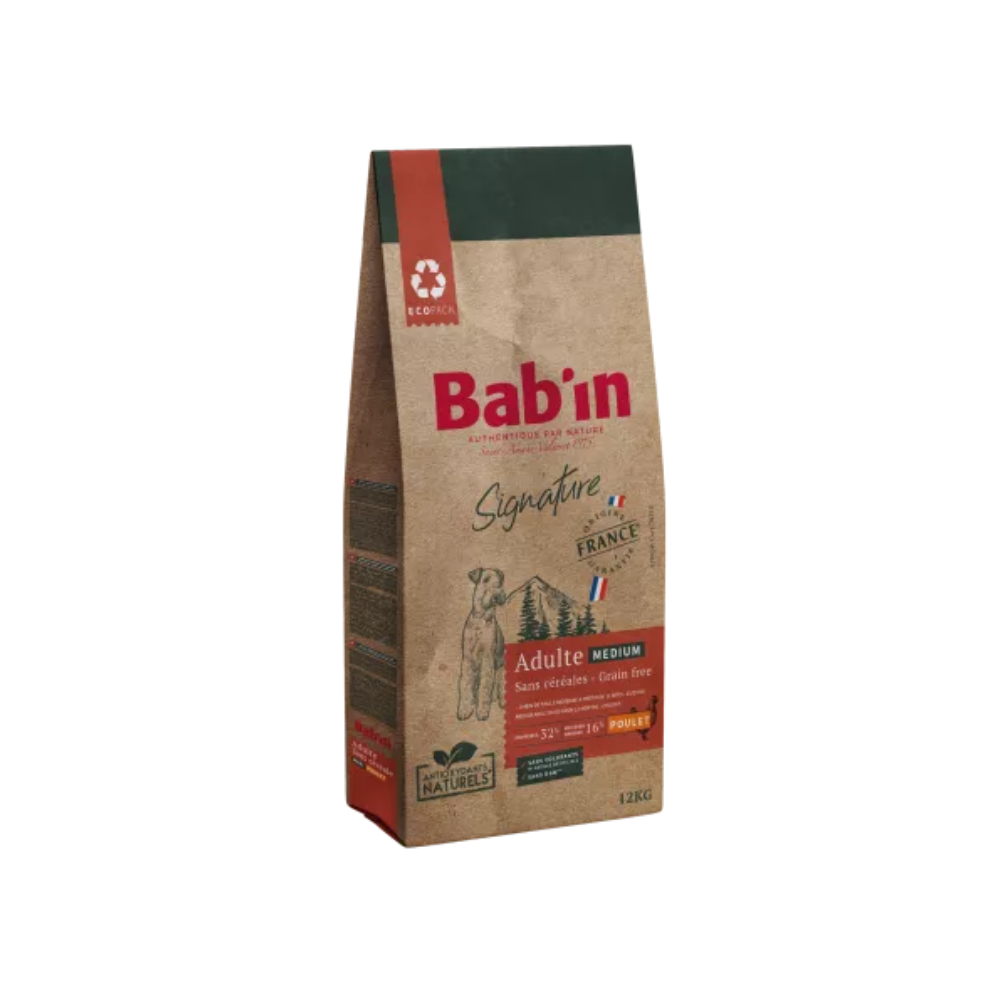 Sac de croquette Bab'in Signature pour chien adulte medium, sans céréales, au poulet