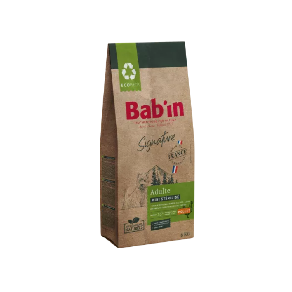 Sac de croquette Bab'in Signature pour chien adulte mini stérilisé, au poulet