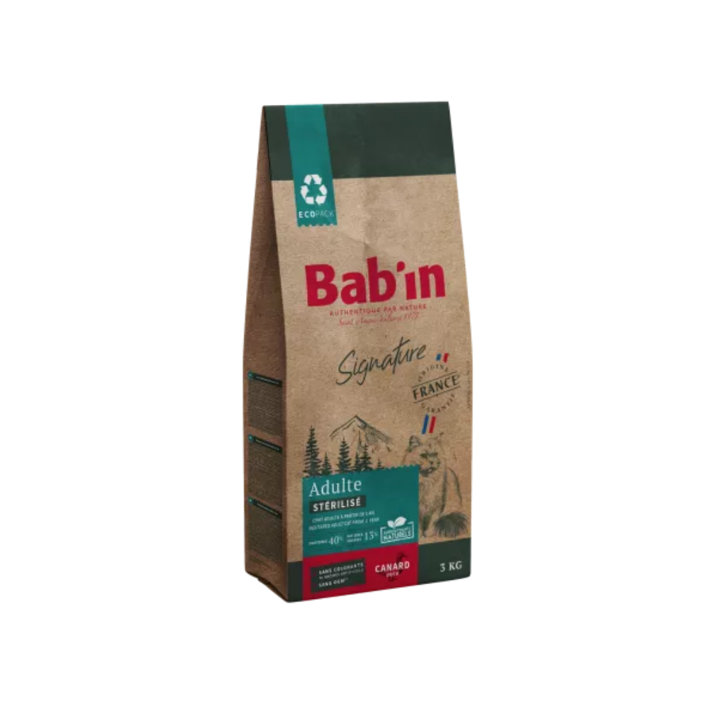 Sac de croquette Bab'in Signature pour chat adulte stérilisé, au canard