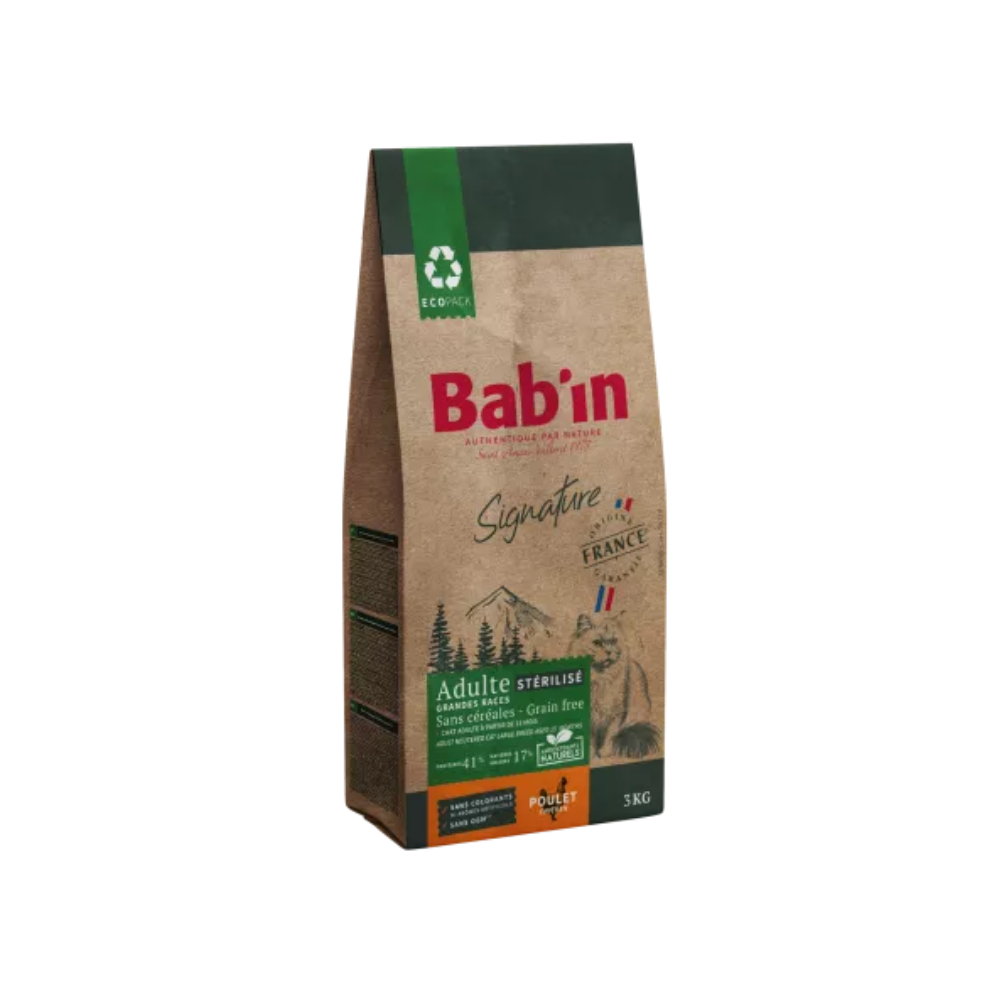 Sac de croquette Bab'in Signature pour chat adulte stérilisé, au poulet, sans céréales