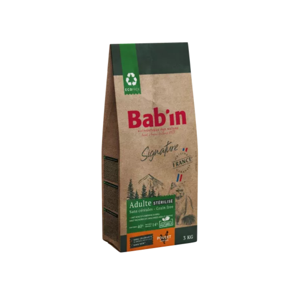 Sac de croquette Bab'in Signature pour chat adulte stérilisé, au poulet, sans céréales