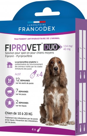 Fiprovet Duo 134mg/40mg - chiens moyens