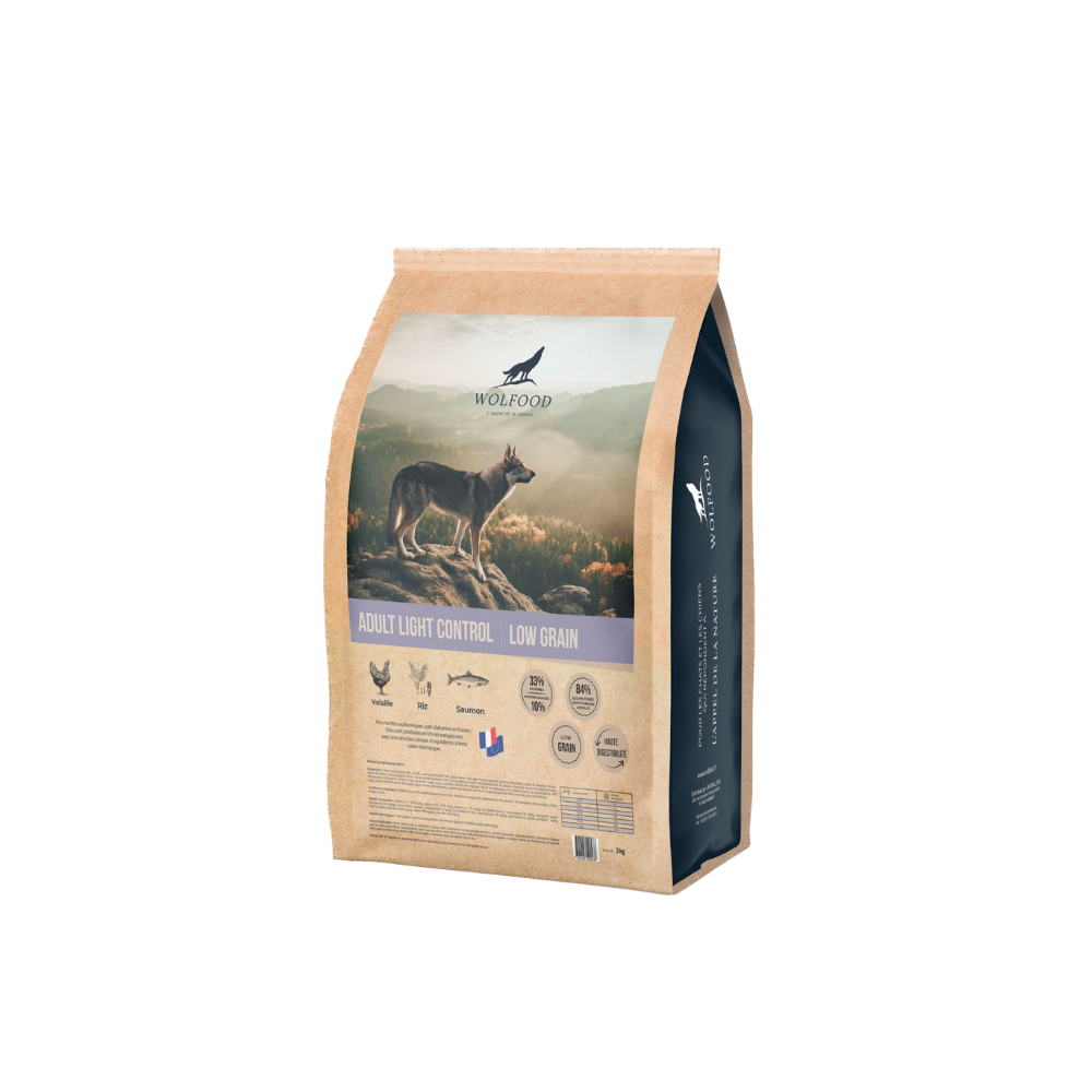 Croquettes légères pour chien adulte, faible en céréales, sac de 3kg