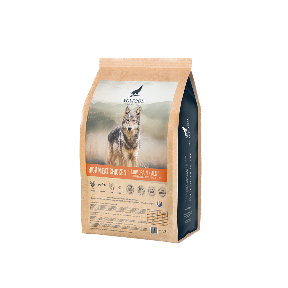 Croquettes pour chien riche en protéines, faible en céréales, pour tout les âges