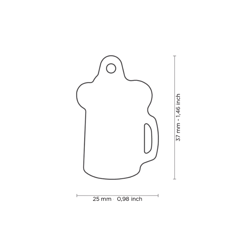 Dimensions médaille pour chien forme Bière 25x37mm