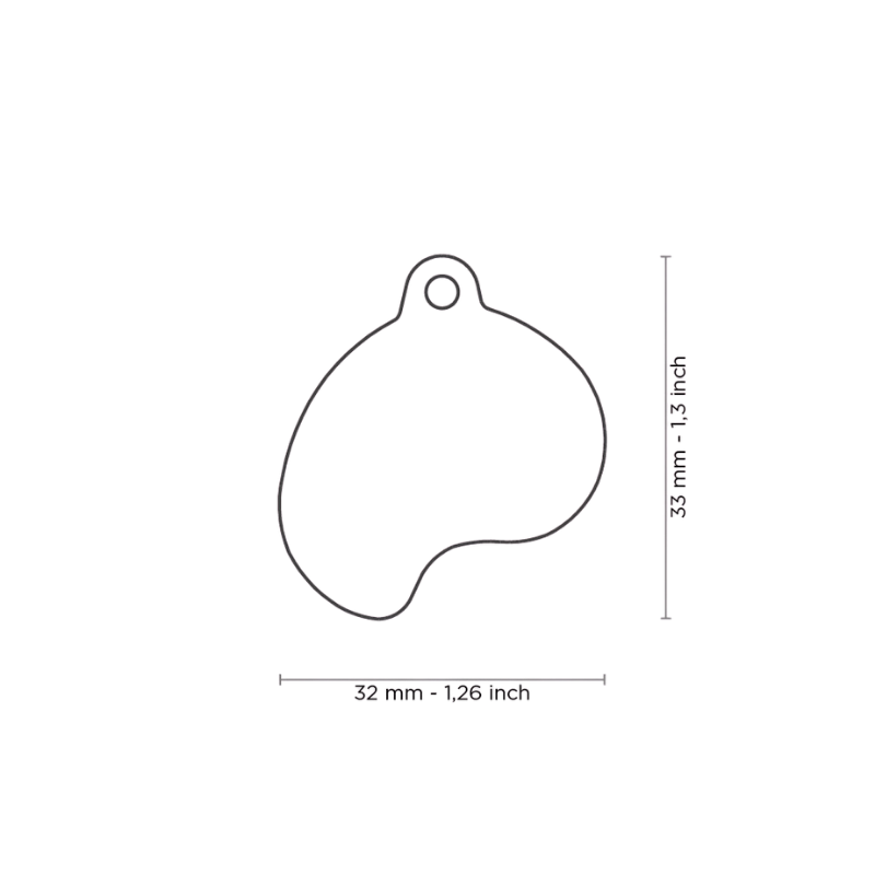Dimensions médaille pour chien forme steak 32x33mm