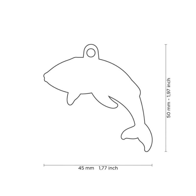 Dimensions médaille pour chien forme baleine 45x50mm