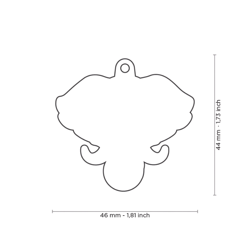 Dimensions médaille pour chien forme éléphant 46x44mm