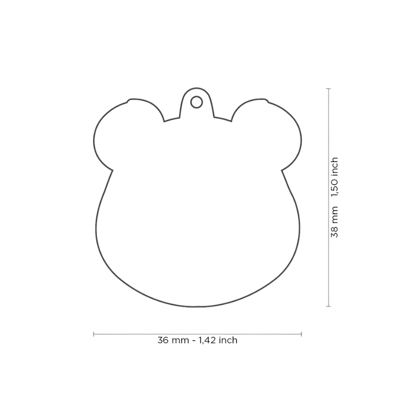 Dimensions médaille pour chien forme panda 36x38mm