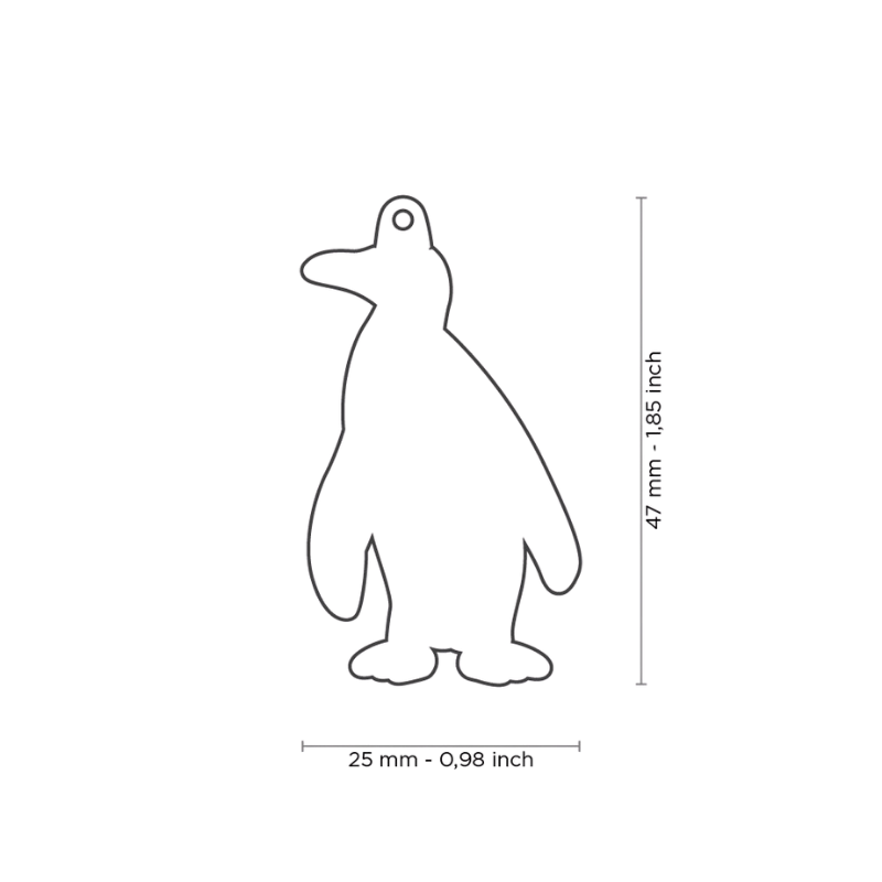 Dimensions médaille pour chien forme pingouin 25x47mm
