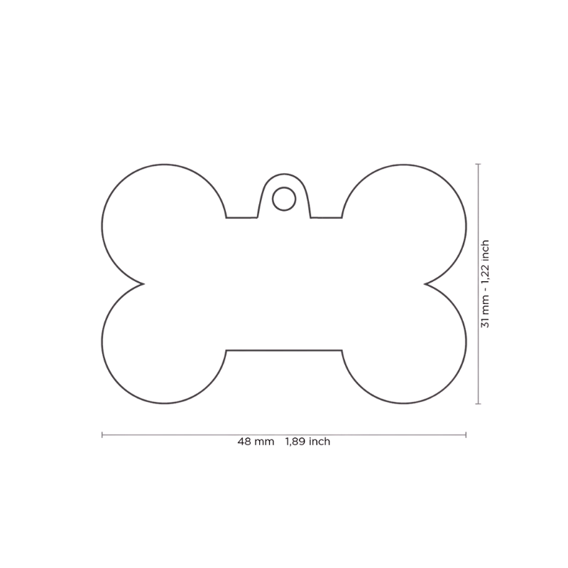 Dimensions médaille en forme d'os rouge avec contour argenté - grand format 38x24mm