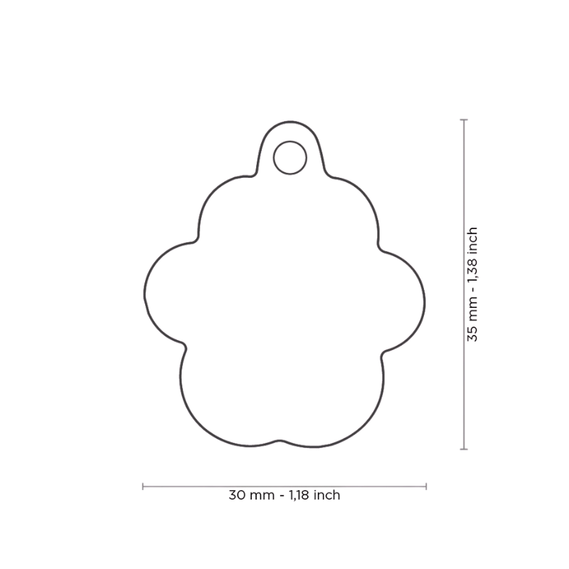 Dimensions médaille en forme de patte 30x35mm