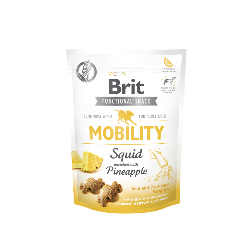 Friandise semi humide pour chien pour le soutien des articulations. Au calamar et à l'ananas. 
