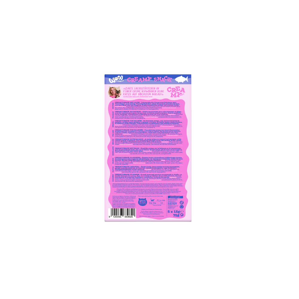 Liste d'ingrédients et ration des sticks crémeux pour chat au saumon