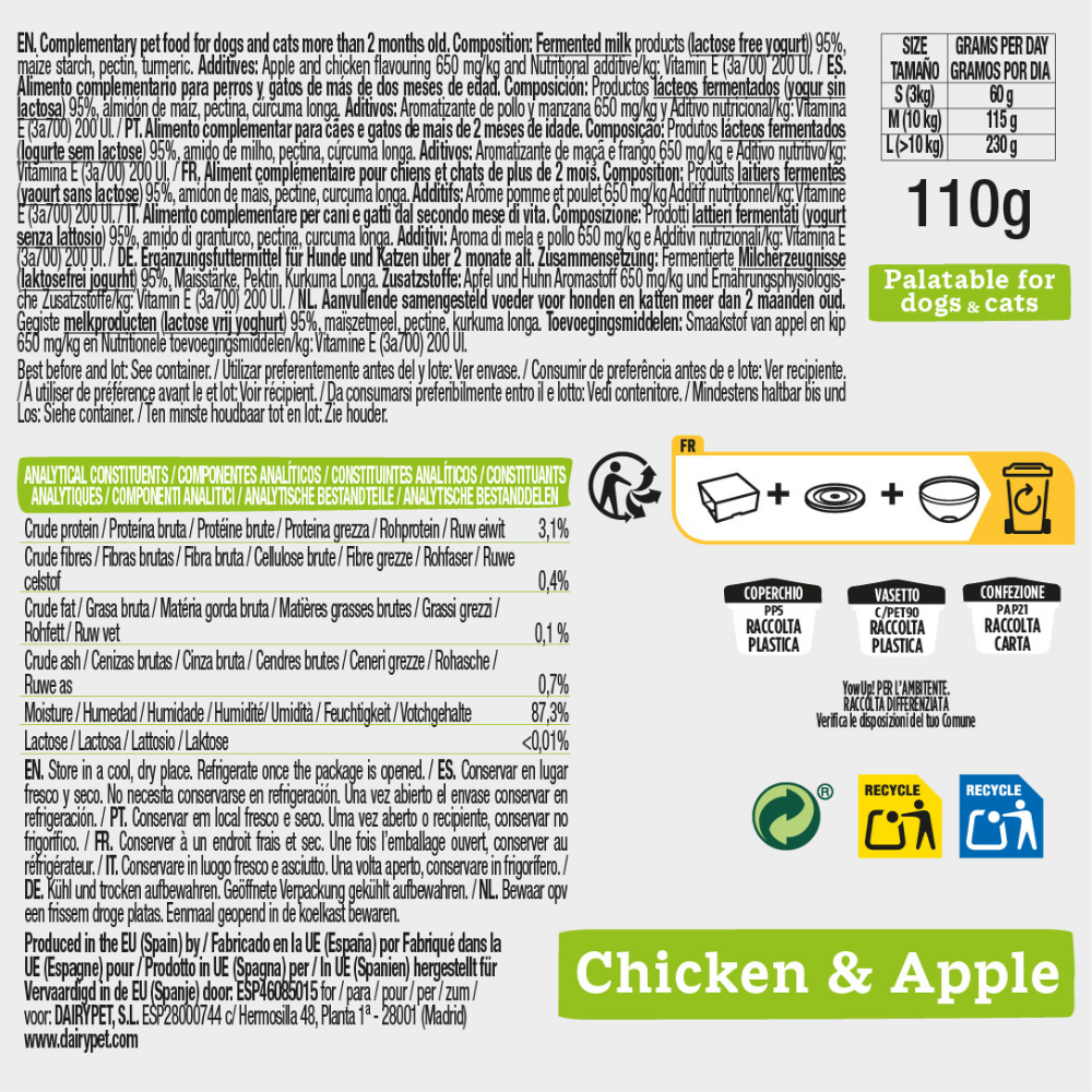 Liste ingredrients glace pour chien poulet et pomme Yowup