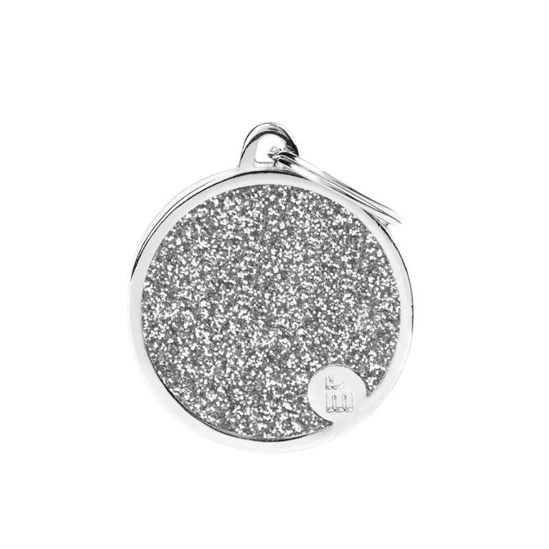Médaille en forme de cercle gris à paillettes avec contour argenté