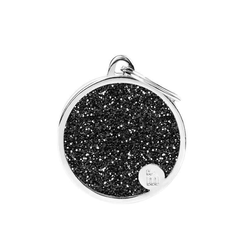 Médaille en forme de cercle noir à paillette et contour argenté
