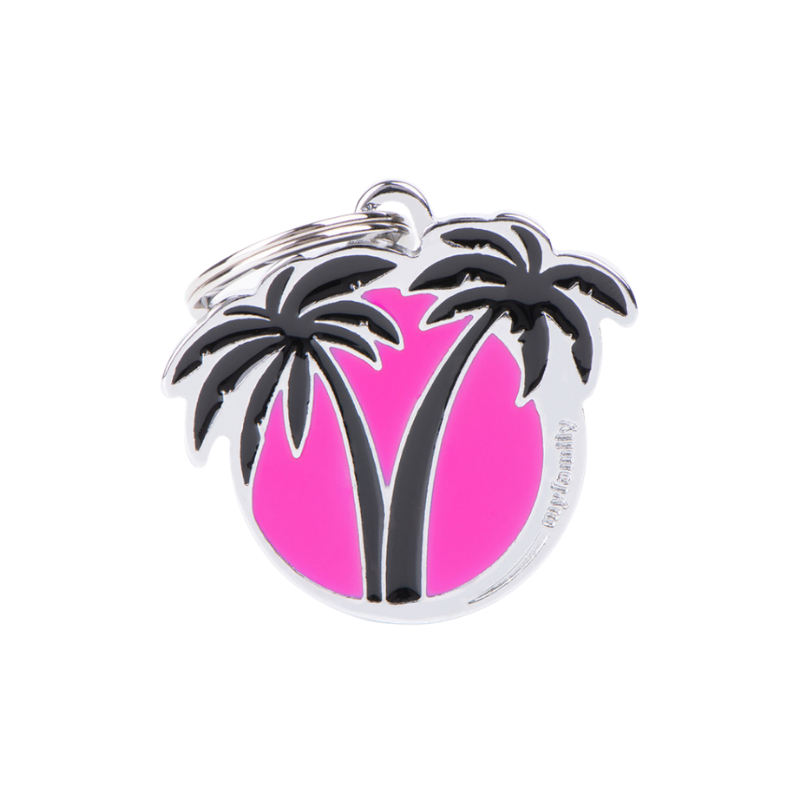 Médaille pour chien motif palmier rose