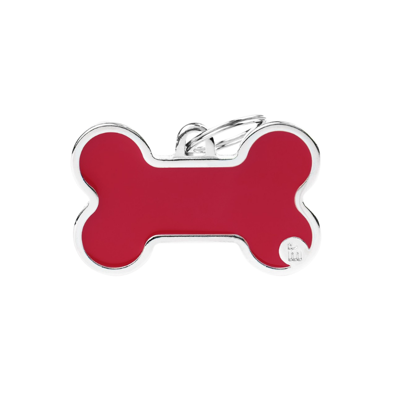 Médaille en forme d'os rouge avec contour argenté