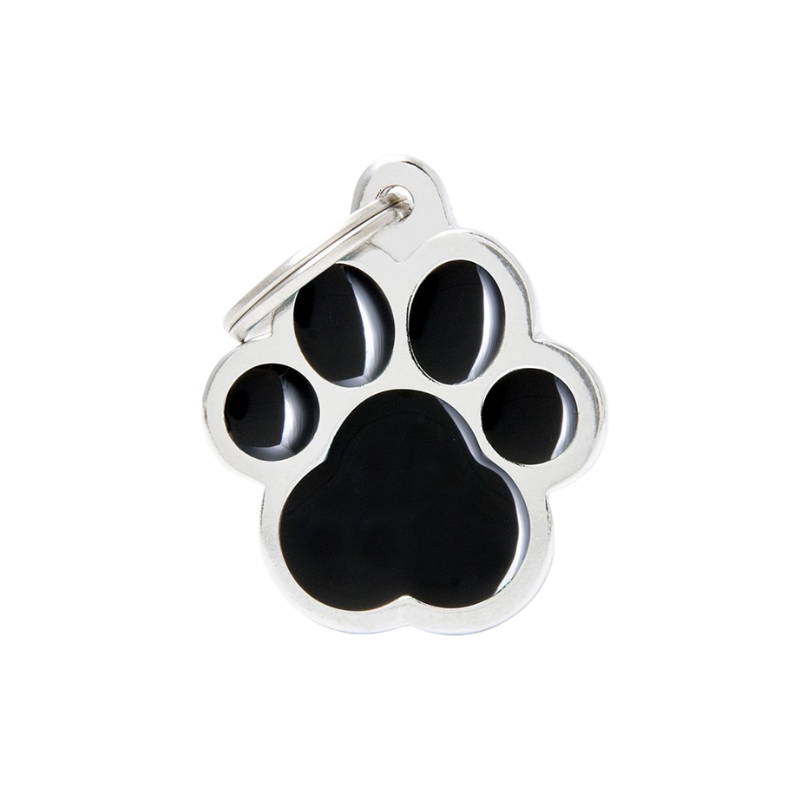 Médaille en forme de patte noire avec contour argenté