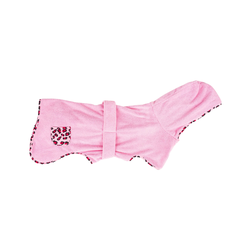 Peignoir pour chien leopard rose marque max et molly vue de profil