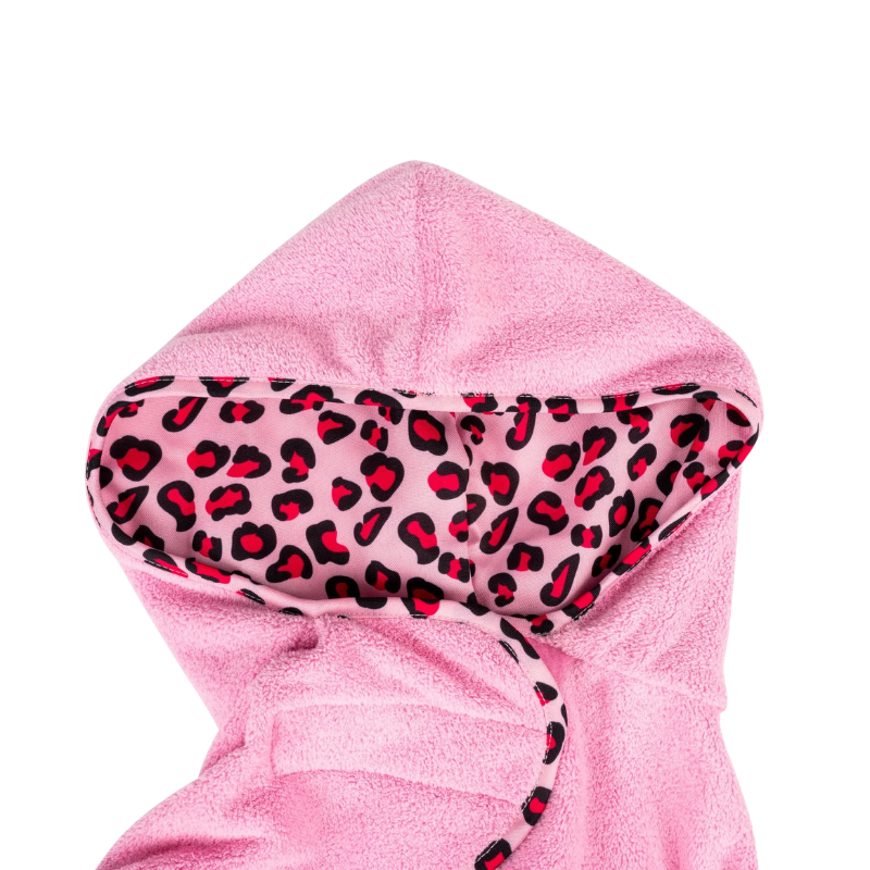 Peignoir pour chien leopard rose marque max et molly capuche